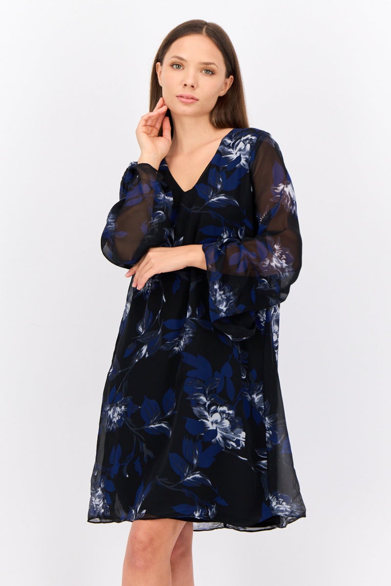 CARMEN MARC VALVO Women Allover Print Midi Dress, Black - Image 1