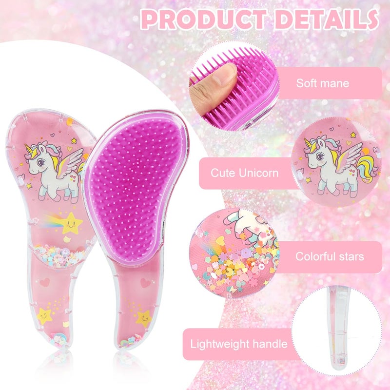 M'AYCREATE MAYCREATE® 3Pcs Girls Hair Brush Set Cute Unicorn Paddle Brush, Rat Tail Comb & 2 in 1 Styling Comb for Girls, Detangling & Hair Styling Kit, Pink - Image 3