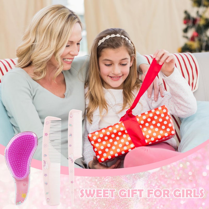 M'AYCREATE MAYCREATE® 3Pcs Girls Hair Brush Set Cute Unicorn Paddle Brush, Rat Tail Comb & 2 in 1 Styling Comb for Girls, Detangling & Hair Styling Kit, Pink - Image 5