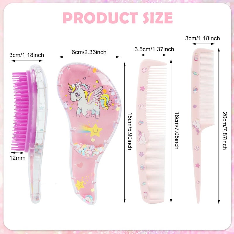 M'AYCREATE MAYCREATE® 3Pcs Girls Hair Brush Set Cute Unicorn Paddle Brush, Rat Tail Comb & 2 in 1 Styling Comb for Girls, Detangling & Hair Styling Kit, Pink - Image 2