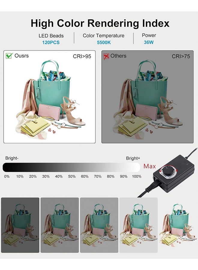 PULUZ PULUZ 60cm/24'' Light Box Photography,Large Photo Studio Light Box Professional Dimmable with 120 LED Beads CRI≥95 Photo Booth Shooting Tent Kit with 6 Color Backdrops for Product Photography  - Image 2