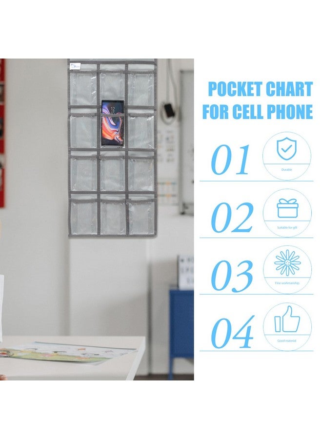 STOBOK STOBOK Calculator Holder for Classroom Cell Phone Storage Pocket Pouch Multi-Function Wall Hanging 12 Grids Clear Pocket Chart for Home Office Classroom Supplies  - Image 4
