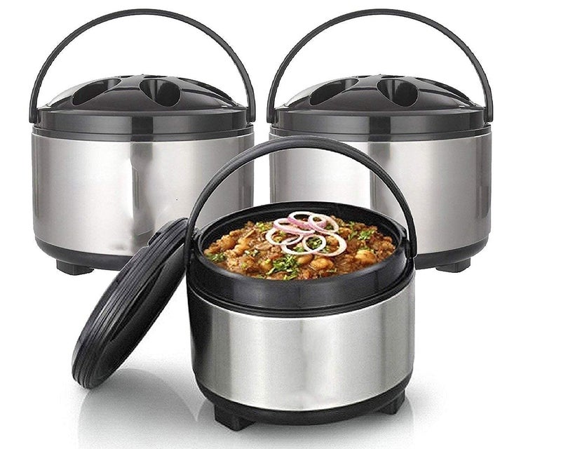 Dr. Equipment Dr Equipment Stainless Steel Thermoware Casserole Double Wall Insulated Hot Pot for hot Meal chapati Curry roti Set of 3 2500ML3500ML and 4500ML - Image 1
