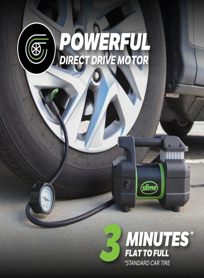 سلايم منفاخ إطارات Slime 40031، ضاغط هواء محمول للسيارات وسيارات الدفع الرباعي، عالي الأداء، شديد التحمل، مزود بمقياس ضغط تناظري 150 رطل لكل بوصة مربعة، خرطوم طويل، ومصباح LED، 12 فولت، نفخ في 3 دقائق - Image 3