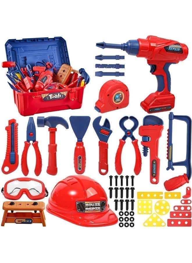 48-Piece Kids Tool Set with Electric Drill - STEM Construction Building Toys with Storage Box, Engineer Games Pretend Play Construction Tool Toys for Toddlers Ages 3+ - Image 2