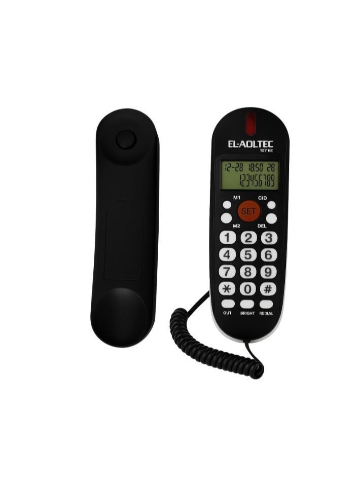 EL-Adl.Tec 107BE Corded Landline Phone, Digital Screen - Black - Image 1