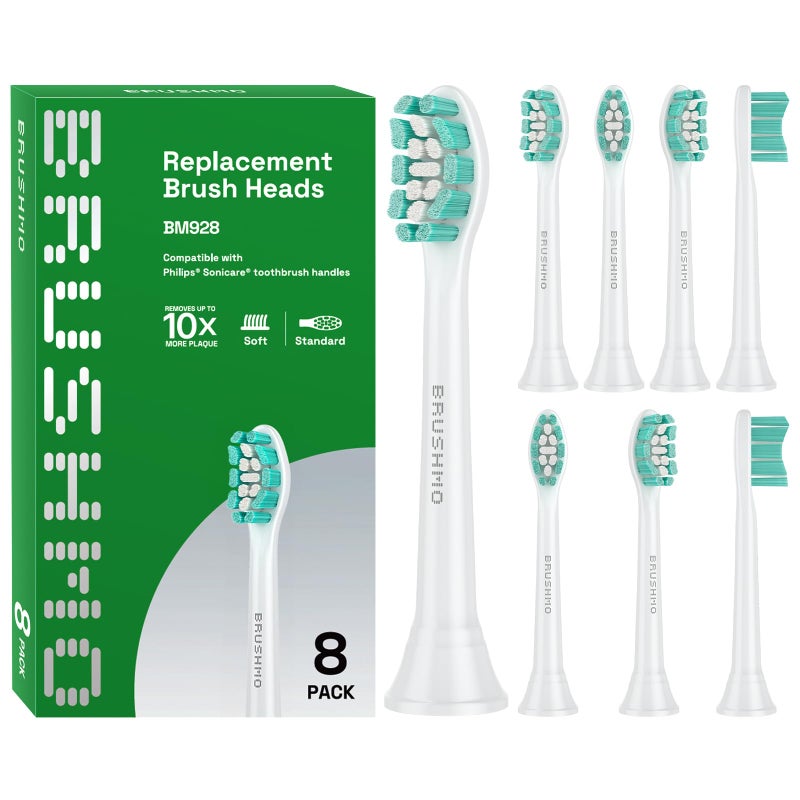 Brushmo Replacement Toothbrush Heads Compatible with Philips Sonicare Optimal Plaque Control HX9023/65, White, 8 Pack - Image 1