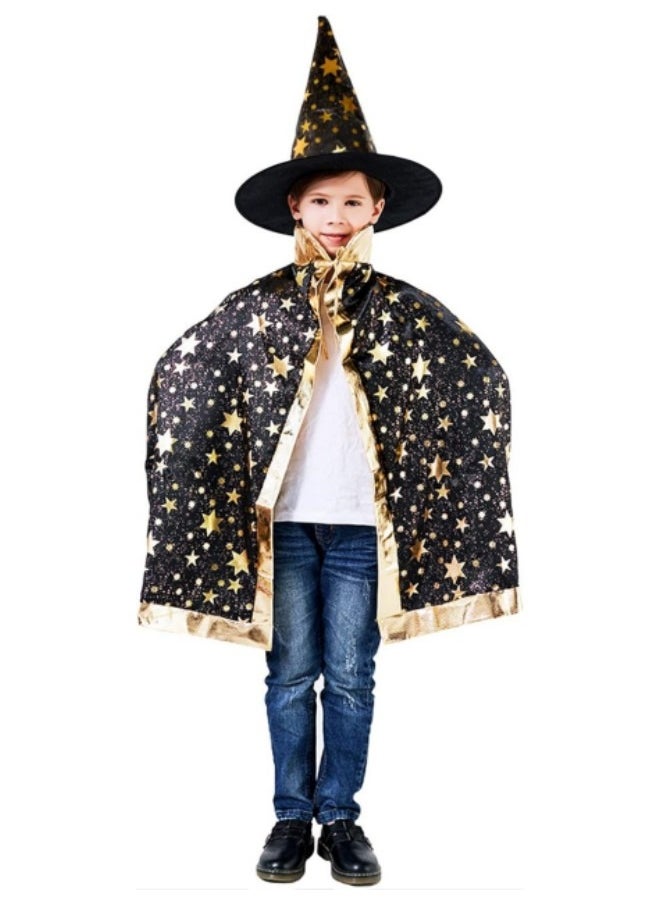 GGEROU Festival Costumes Cosplay Kids Wizard Party Costume Cloak Fancy Dress Witch Cape With Hat  - Image 2