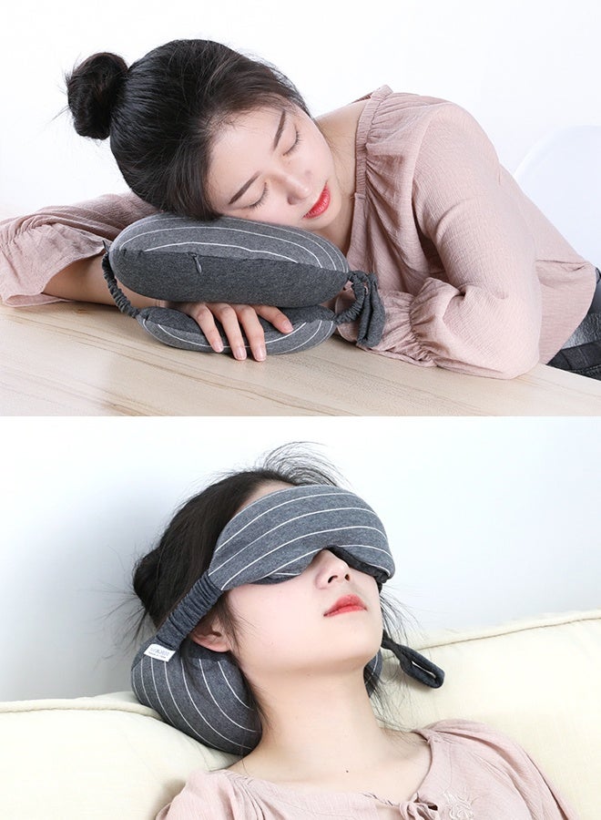 2 In 1 Eye Mask And Neck Pillow，Travel Pillow，Sleeping Eye Mask，For Long Flights Plane, Office, Cars Sleeping & Rest（Grey） - Image 3