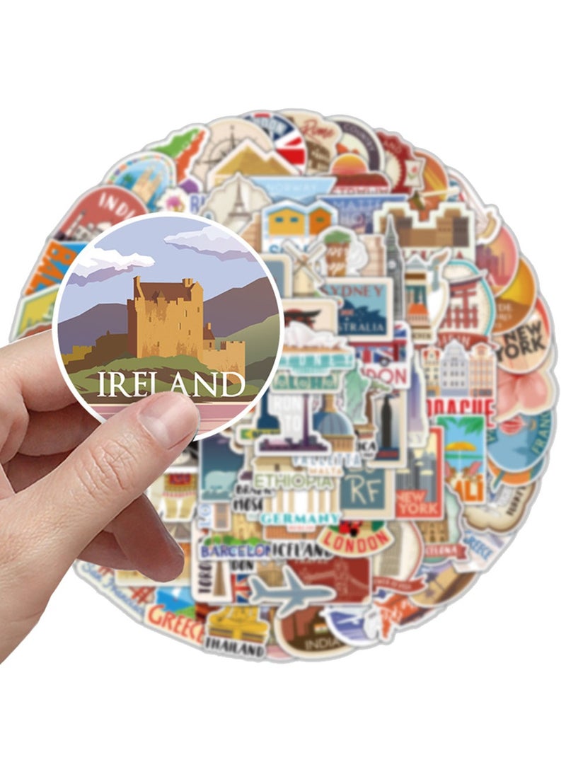 100-Piece Travel Around the World Stickers Pack Waterproof Building Vinyl Stickers for Laptop Luggage - Image 4