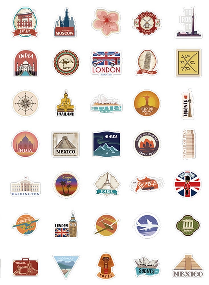 100-Piece Travel Around the World Stickers Pack Waterproof Building Vinyl Stickers for Laptop Luggage - Image 3