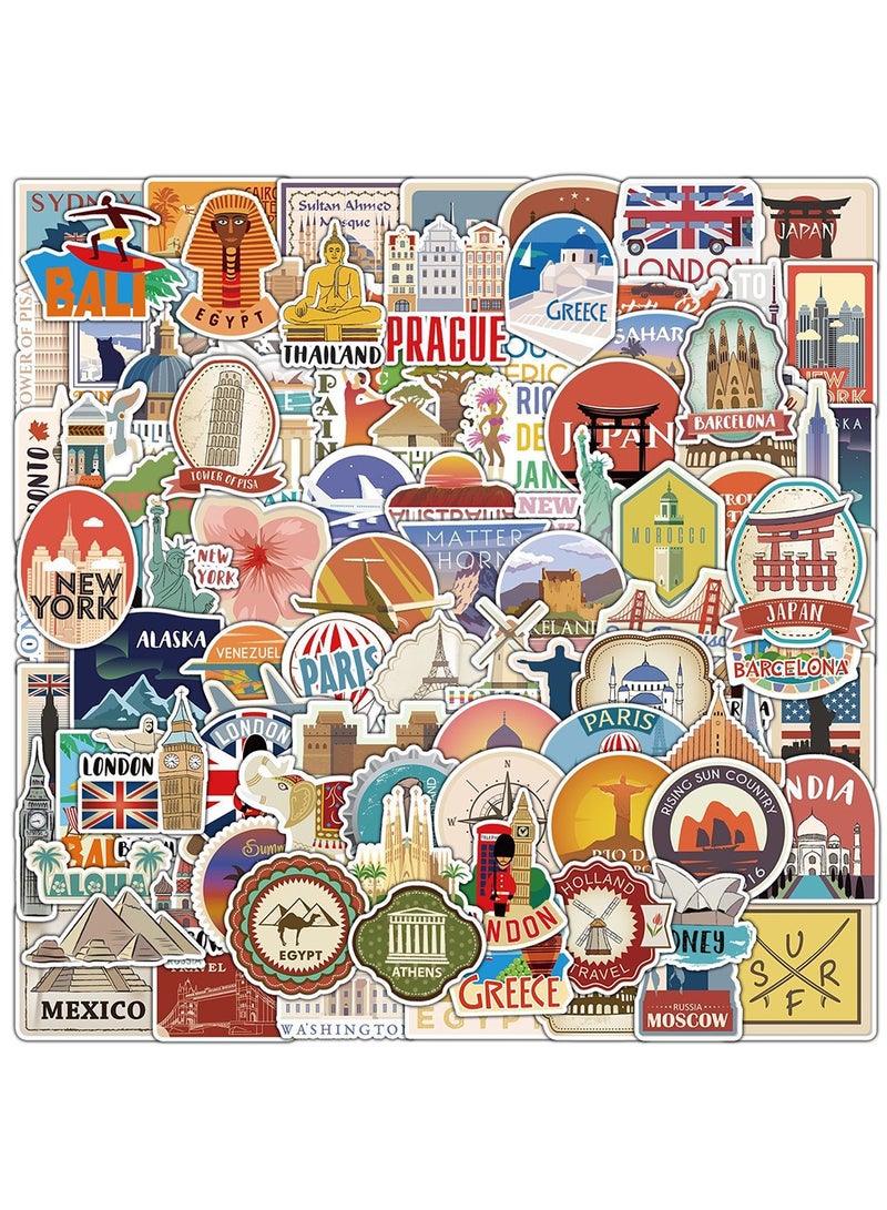 100-Piece Travel Around the World Stickers Pack Waterproof Building Vinyl Stickers for Laptop Luggage - Image 1