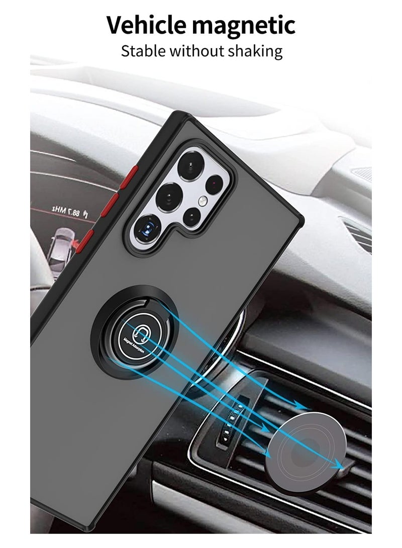 Matte Back Cover case with 360 rotational Car Mount Magnetic Ring Holder for Samsung Galaxy S22 Ultra Blue  - Image 2