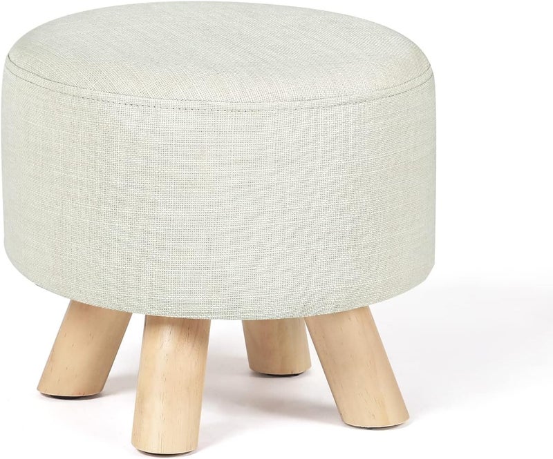 Asense Small Round Ottoman Foot Rest Stool Fabric Padded Seat Footstool Ottoman with Non-Skid Wooden Legs (Beige,Fabric) - Image 1