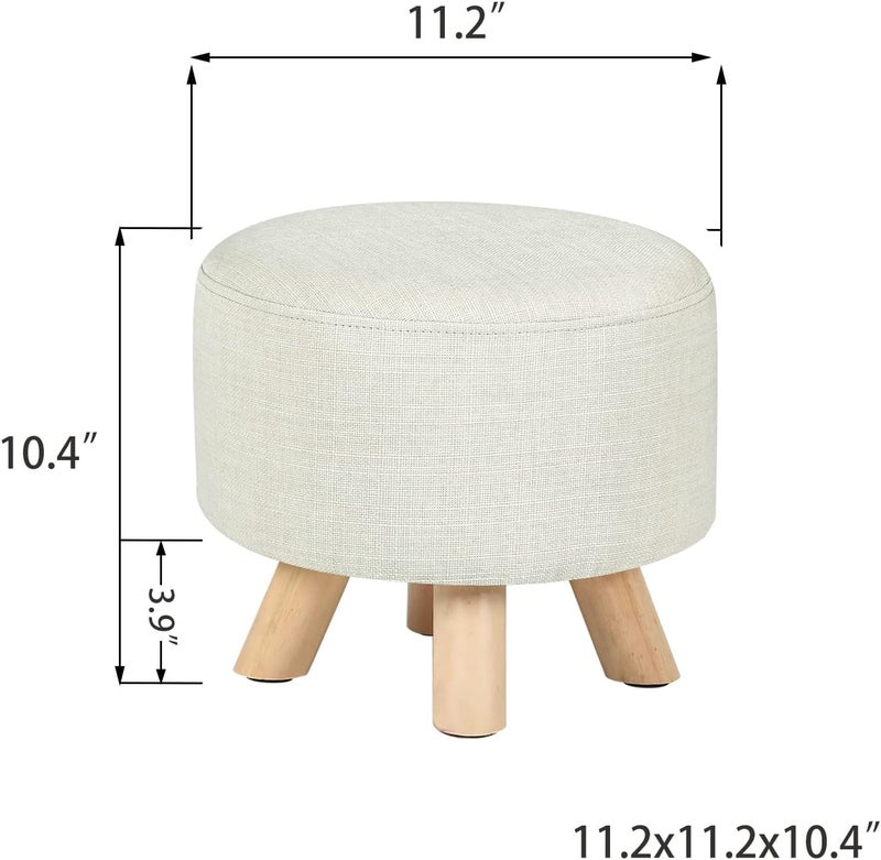 Asense Small Round Ottoman Foot Rest Stool Fabric Padded Seat Footstool Ottoman with Non-Skid Wooden Legs (Beige,Fabric) - Image 3