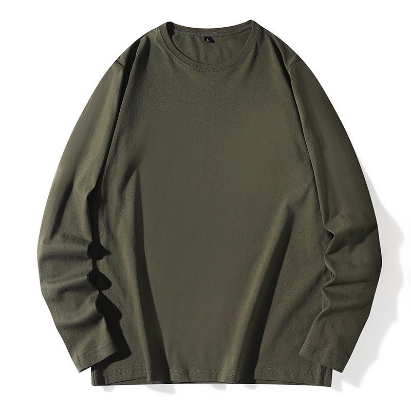 Mens Long Sleeve Cotton Tee Casual Plain White Sweatshirt Army Green