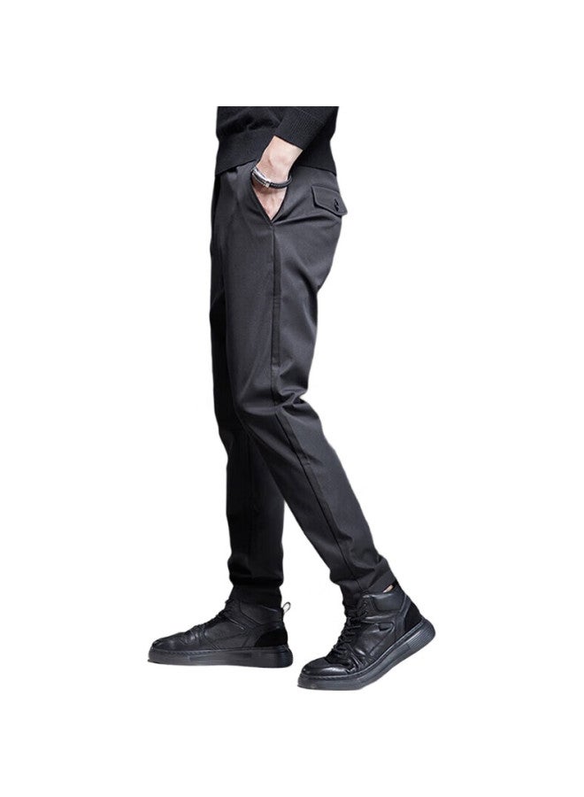 ROMON Men'S Casual Pants Spring And Autumn Business Commute Men'S Pants Elastic Slim Straight Pants Men 32Kz Black 32 - Image 3