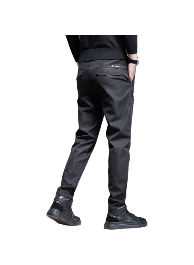 ROMON Men'S Casual Pants Spring And Autumn Business Commute Men'S Pants Elastic Slim Straight Pants Men 32Kz Black 32 - Image 1