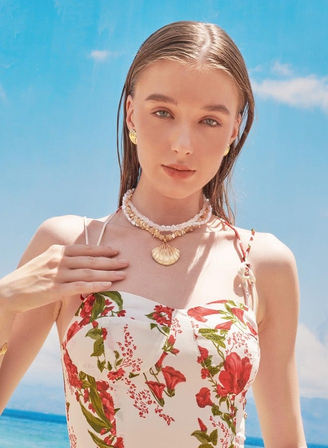 HolidayQbee Gold Seashell Necklace For Women With Beach Puka Shell And Bead Chains Beach Shell Pendant Necklace Ocean Chains Necklace Fashion Summer Necklace Jewelry - Image 2