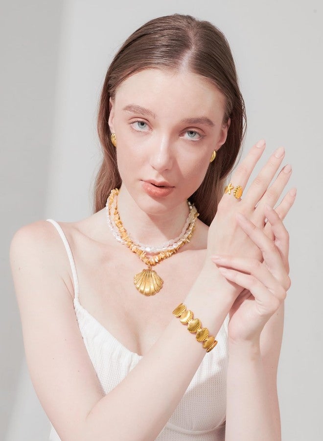 HolidayQbee Gold Seashell Necklace For Women With Beach Puka Shell And Bead Chains Beach Shell Pendant Necklace Ocean Chains Necklace Fashion Summer Necklace Jewelry - Image 4
