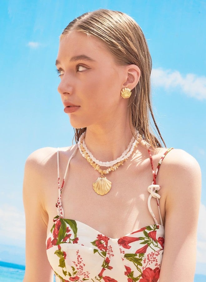 HolidayQbee Gold Seashell Necklace For Women With Beach Puka Shell And Bead Chains Beach Shell Pendant Necklace Ocean Chains Necklace Fashion Summer Necklace Jewelry - Image 3