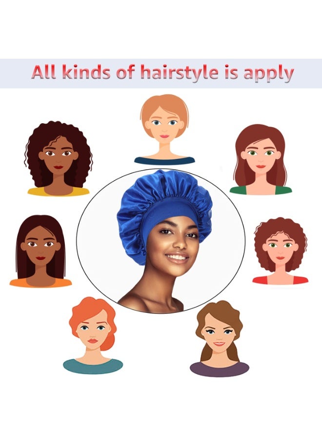 2Pcs Oversize Silk Satin Hair Bonnet for Sleeping, Sleep Bonnet with Elastic Soft Band,Sleep Bonnet Sleep Cap for Hair Curly Hair Sleeping Natural Hair(black and pink color) - Image 2