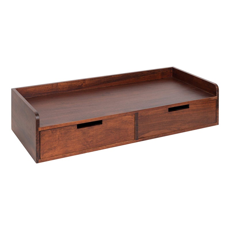 Kate and Laurel Kate and Laurel Kitt Modern Floating Shelf with Drawers 28 x 12 x 65 inches Dark Walnut Brown Chic Floating Storage Console Table or Desk for Wall 