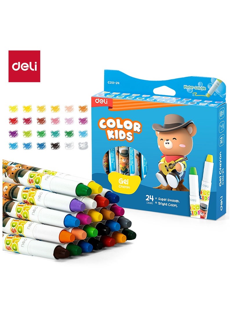 Deli Deli EC211-24 Gel Crayons Water-Soluble, 24 Colors – ideal for kids’ creative drawing - Image 1