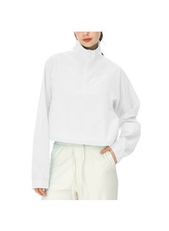 Generic Alo Spring and Autumn New Yoga Half-zip Stand Collar Windproof Sweatshirt Jacket Sports Fitness Womens Drawstring Elastic Sleev White 