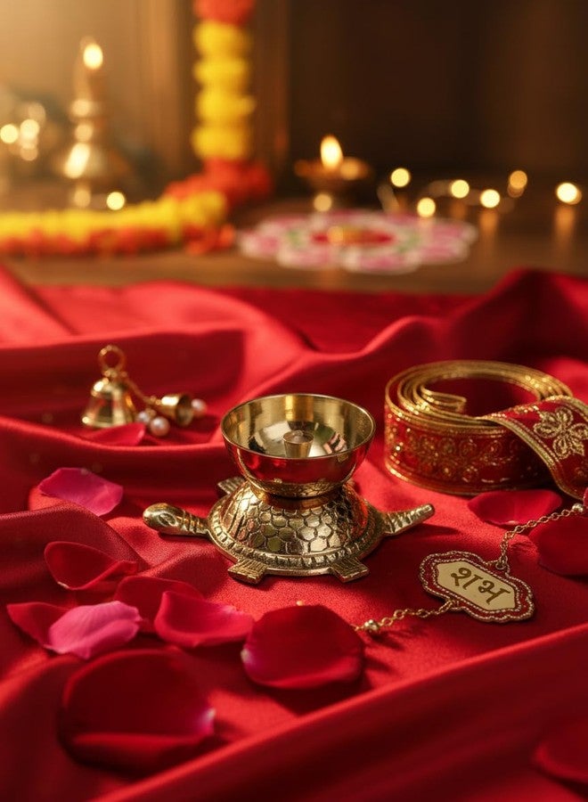 SACCH Handcrafted Brass Turtle Diya for Puja, Good Luck & Prosperity – Traditional Kachua Deep for Mandir, Vastu, Home Decor, Wealth & Spiritual Gifting – Polished Gold Finish, Small Size (115g) - Image 4
