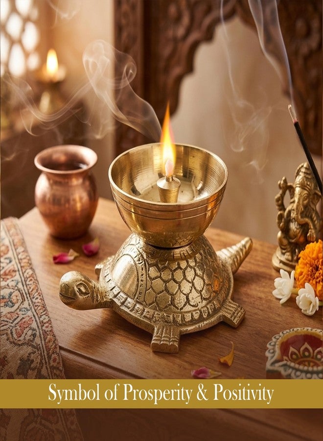 SACCH Handcrafted Brass Turtle Diya for Puja, Good Luck & Prosperity – Traditional Kachua Deep for Mandir, Vastu, Home Decor, Wealth & Spiritual Gifting – Polished Gold Finish, Small Size (115g) - Image 3