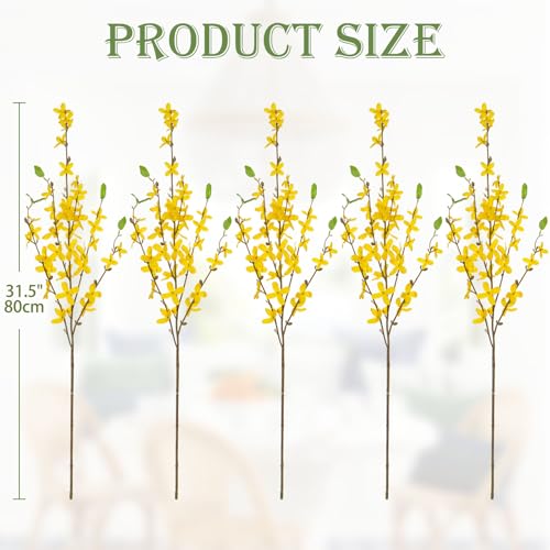 DILATATA Artificial Forsythia Flowers 315 Fake Forsythia Stem 5PCS Silk Yellow Winter Jasmine Branches Artificial Orchids Flower for Home Wedding Indoor Floral Arrangement Kitchen Office Decoration - Image 3