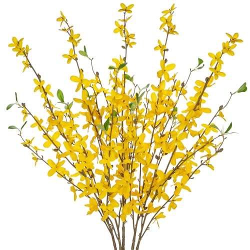 DILATATA Artificial Forsythia Flowers 315 Fake Forsythia Stem 5PCS Silk Yellow Winter Jasmine Branches Artificial Orchids Flower for Home Wedding Indoor Floral Arrangement Kitchen Office Decoration - Image 1