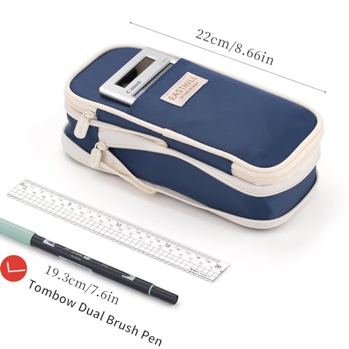 EASTHILL Canvas Big Capacity Pencil Pen Case Office College School Large Storage High Capacity Bag Pouch Holder Box Organizer Dark Blue - Image 5