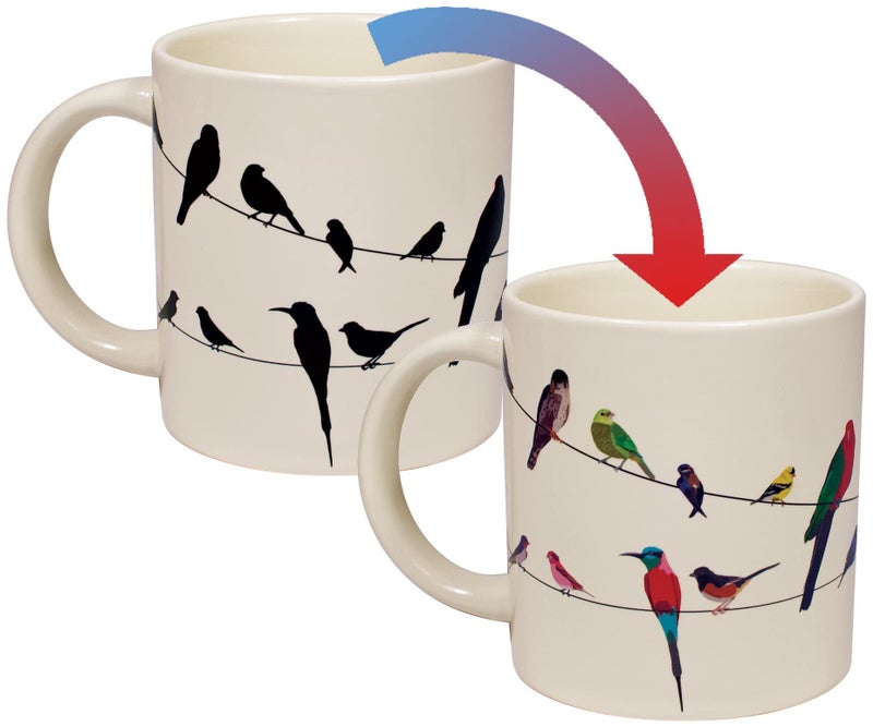 The Unemployed Philosophers Guild Birds on a Wire Heat Changing Mug - Add Coffee and Colorful Birds Appear, Comes in a Fun Box - Image 1