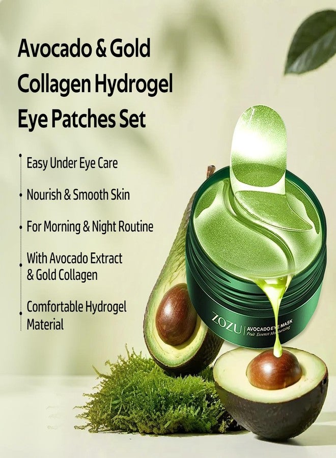 dewyhour Avocado & Gold Hydrogel Eye Mask Set - Collagen Under Eye Patches to Reduce Puffiness, Dark Circles & Wrinkles | Korean Skincare Treatment for Firming, Hydration - Image 2