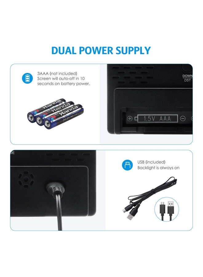 AMIR ساعة رقمية مطورة، ساعة منبه رقمية تعمل بالطاقة USB، ساعات منبه LED لغرف النوم، ساعة رقمية صغيرة مع سطوع قابل للتعديل، 12/24 ساعة، التوقيت الصيفي، مصدر طاقة مزدوج، زر الغفوة لغرفة النوم - Image 3