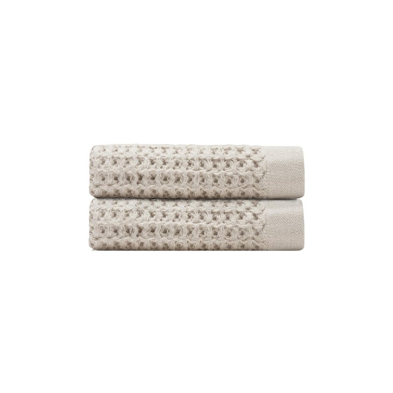 ONSEN Supima Waffle Hand Towel 2 Pack - Luxury Cotton Towels - Quick Dry, Soft, Absorbent, Lightweight Spa Towels for Bathroom (Oatmeal)