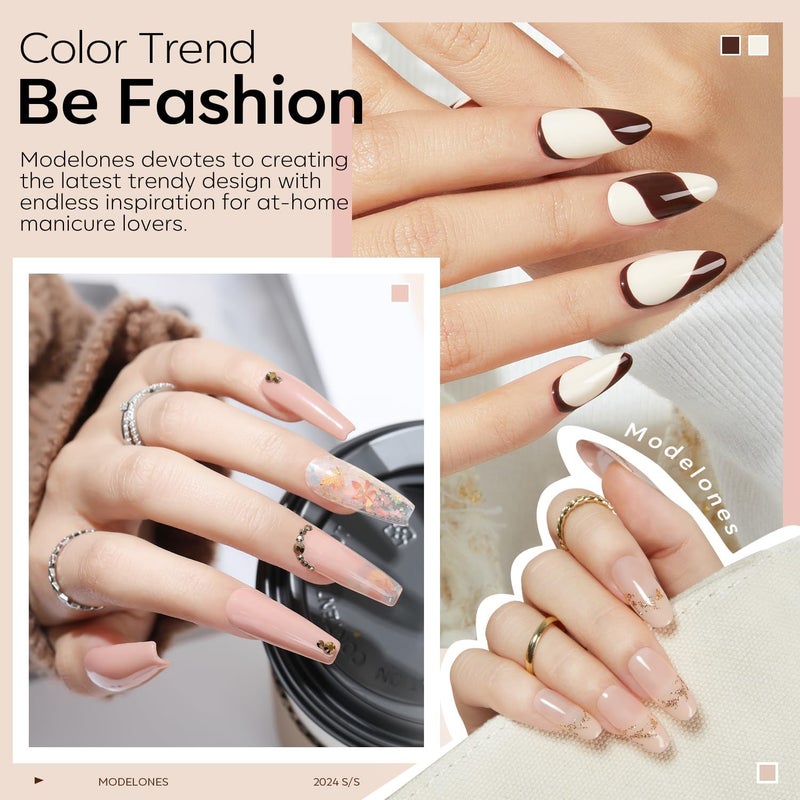 modelones Nude Gel Nail Polish Set -6 Colors Neutral Milky White Pink Brown Gel Polish Kit Skin Tones Soak Off Nail Kit Manicure DIY at Home Nail Art Salon Gift - Image 3