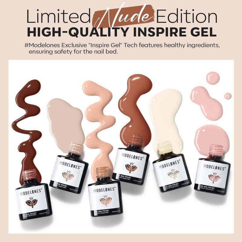 modelones Nude Gel Nail Polish Set -6 Colors Neutral Milky White Pink Brown Gel Polish Kit Skin Tones Soak Off Nail Kit Manicure DIY at Home Nail Art Salon Gift - Image 2