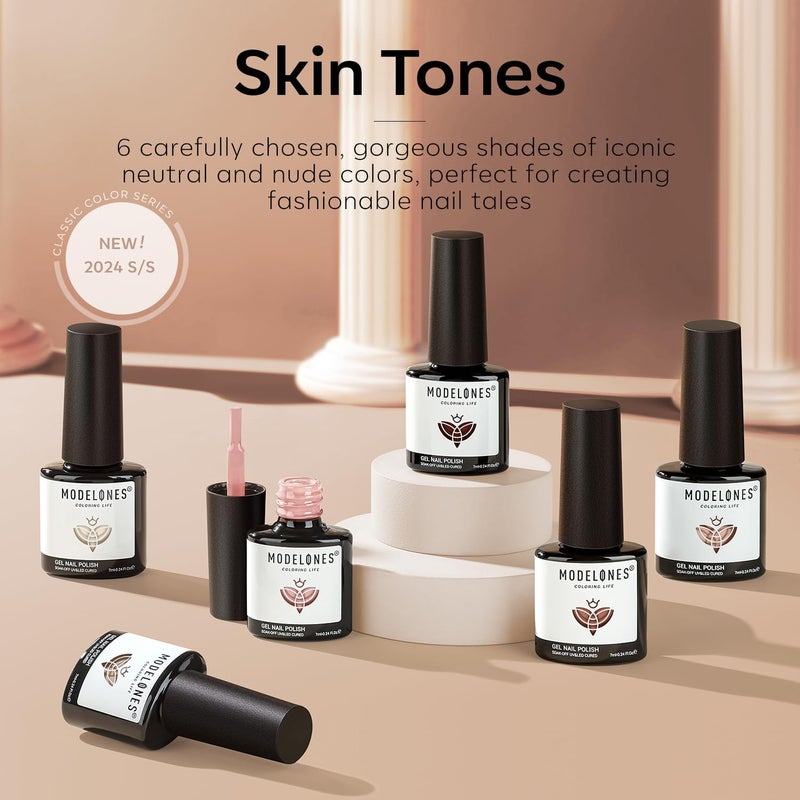 modelones Nude Gel Nail Polish Set -6 Colors Neutral Milky White Pink Brown Gel Polish Kit Skin Tones Soak Off Nail Kit Manicure DIY at Home Nail Art Salon Gift - Image 5