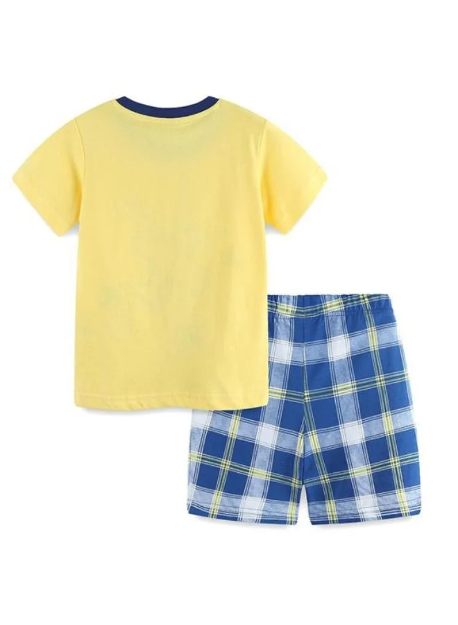 YUNIQEE Yellow Crew Neck Short Sleeve Printed Tshirt & Shorts