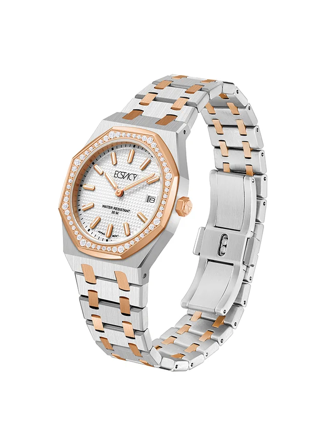 ECSTACY Women's Watch, Analog Display and Stainless Steel Strap - E24503-KBKW, Rose Gold