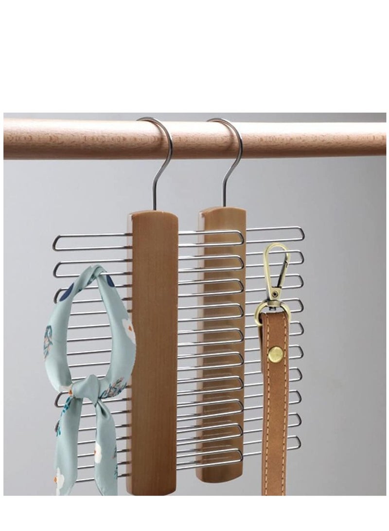 KASTWAVE 2 Piece Wooden Tie Hanger, Swivel Tie Racks, Tie Belt Rack, with 20 Metal Partitions and 360 Degree Rotating Clothes Hook, for Hanging Belts, Tie, Scarves, Neckties and More - Image 5