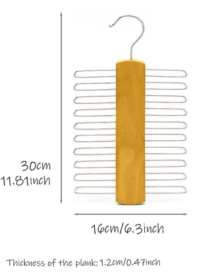 KASTWAVE 2 Piece Wooden Tie Hanger, Swivel Tie Racks, Tie Belt Rack, with 20 Metal Partitions and 360 Degree Rotating Clothes Hook, for Hanging Belts, Tie, Scarves, Neckties and More - Image 2