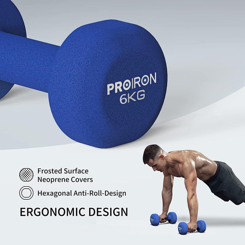 PROIRON أوزان دمبلز نيونبرين من برو إيرون - دمبلز للتمارين واللياقة البدنية بأوزان 1 كجم، 1.5 كجم، 2 كجم، 3 كجم، 4 كجم، 5 كجم، 8 كجم، 10 كجم زوج - Image 3