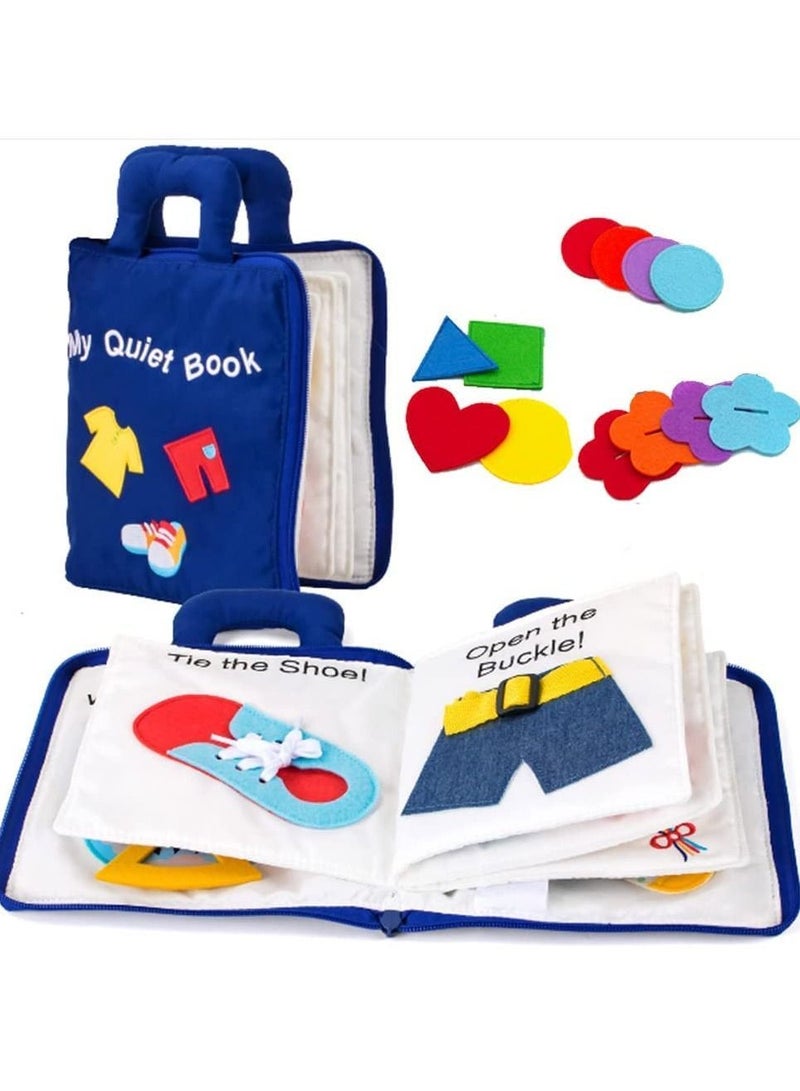 Montessori Activity Quiet Book - Travel Toy Cloth for Toddlers 10 Topics Activities Early Learning How to Basic Life Skills Toddlers, Interactive Busy Boys and Girls(Blue) - Image 1