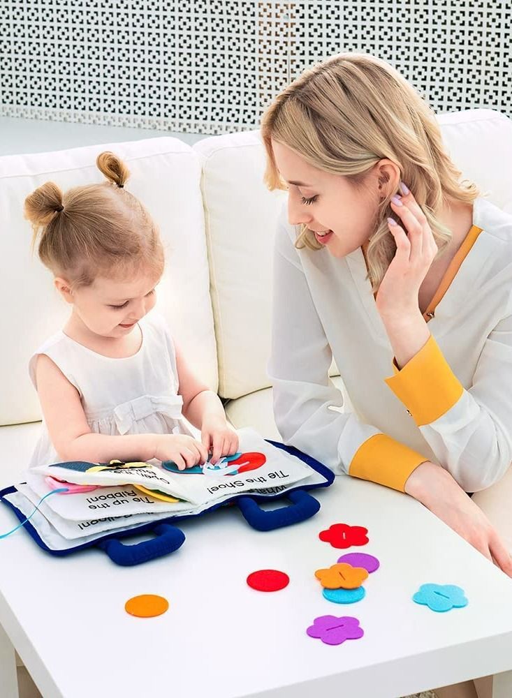 Montessori Activity Quiet Book - Travel Toy Cloth for Toddlers 10 Topics Activities Early Learning How to Basic Life Skills Toddlers, Interactive Busy Boys and Girls(Blue) - Image 4