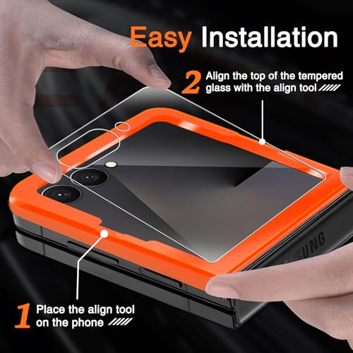 Milomdoi 9 in 1 Screen Protector for Samsung Galaxy Z Flip 7, 3 Inside Flexible Film + 3 Front Tempered Glass + 3 Camera Lens Protector Accessories with Installation Frame,Clear - Image 4