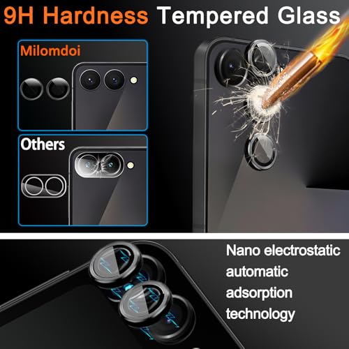Milomdoi 9 in 1 Screen Protector for Samsung Galaxy Z Flip 7, 3 Inside Flexible Film + 3 Front Tempered Glass + 3 Camera Lens Protector Accessories with Installation Frame,Clear - Image 5